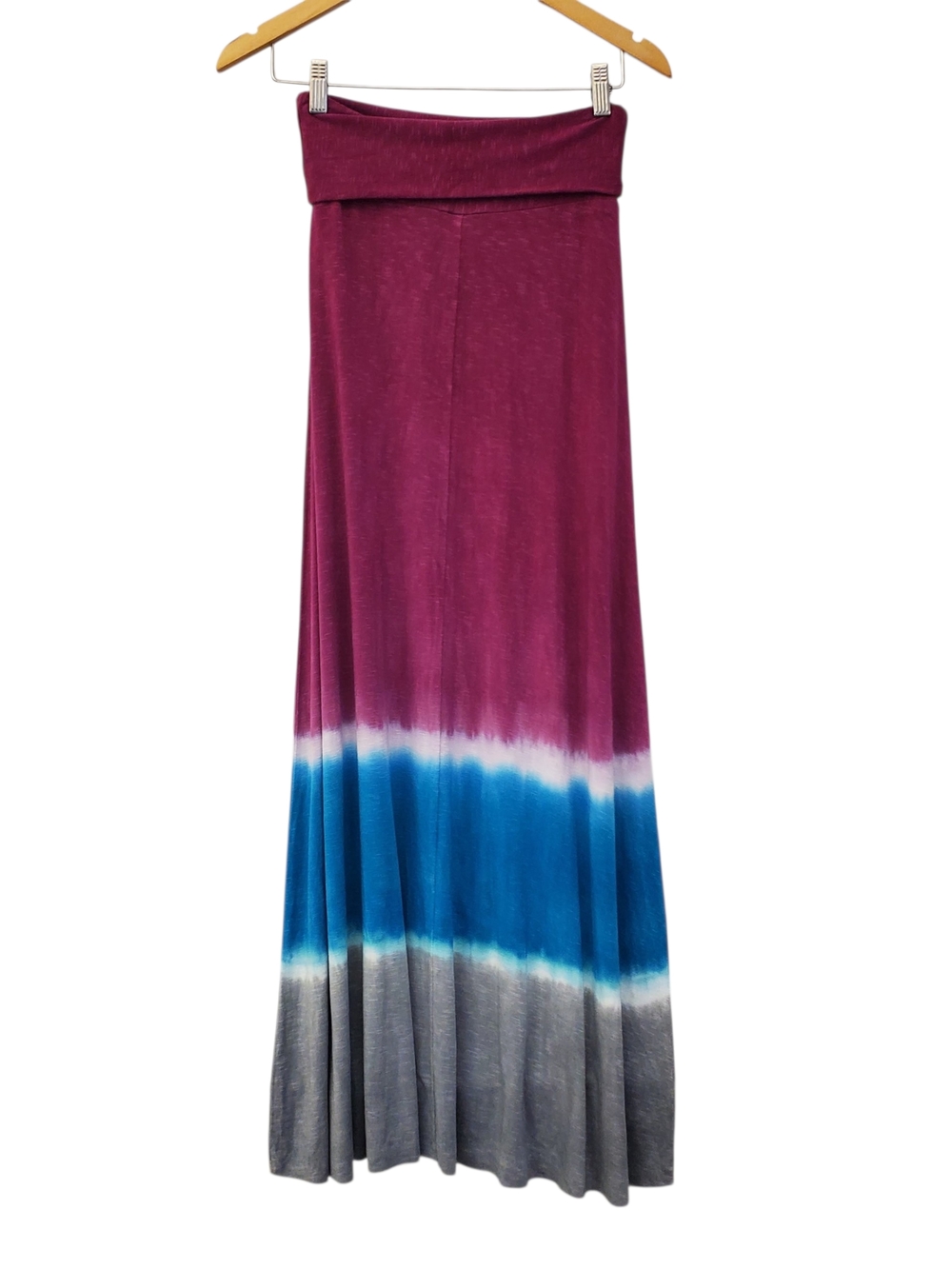 Lucky Brand Ombre Tye Dye Maxi Skirt in Burgundy, Blue & Gray XS